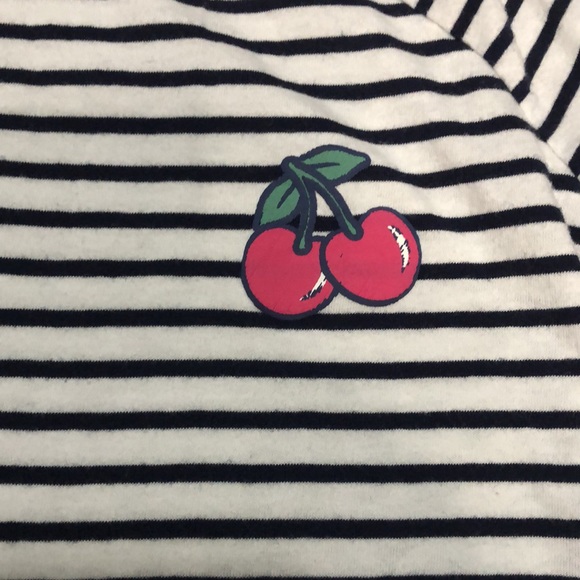 White and Navy blue Striped Off-the-Shoulder T-Shirt - Picture 3 of 5